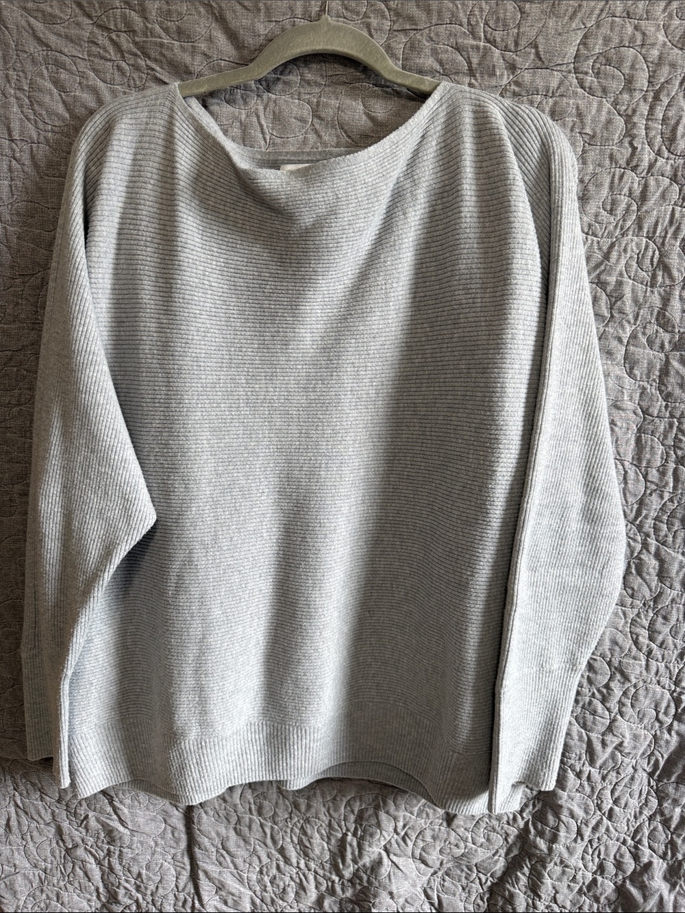 Nine West Light Gray Ribbed Scoopneck Sweater